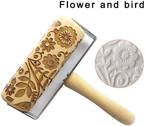 Coolyool Wooden Christmas Embossing Rolling Pin Engraved DIY Tools Textured Non-Stick Designs and Patterned for Baking Cookie Kid