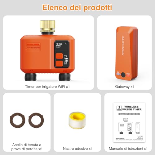 WiFi Irrigation Control Unit with 2 Outlets with 300 m RF, Brass Input, Smart Watering Timer Compatible with APP and Alexa Voice, Rain Delay, Watering Timer for Garden