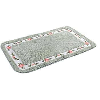 JSJ_CHENG Bath Rugs Mats for Bathroom Bedroom Kitchen Non Slip Microfiber Rose Floral Rectangular, Rustic Home Decor (23.6-inch by 39.4-inch, Green)
