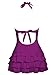 COCOPEAR Women's Cover Up One Piece Swimsuits V-Neck Push Up Skirted Swimdress DarkMagenta L/6-8