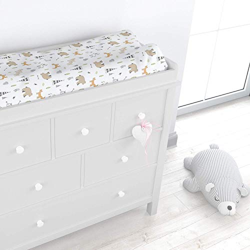 Cuddly Cubs Diaper Changing Table Pad Cover for Baby Girl or Boy | Soft & Breathable 100% Jersey Cotton | Adorable Unisex Woodland Pattern & Fitted Cradle Sheet - Thumbnail 2