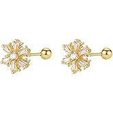20g Cubic Zircon Snowflake Screw Back Stud Earrings For Women Men Stainless Steel Surgical Cartilage Tragus Piercing Hypoallergenic Helix Earrings For Sensitive Ears Birthday Gift Her