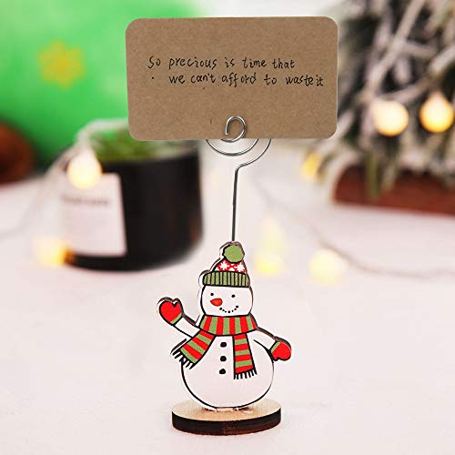 Amytalk 12Packs Christmas Wood Place Card Holders with Swirl Wire and 20Pcs Kraft Place Cards, Wooden Table Memo Photo Picture Number Sign Stands Holder for Party Table Decorations
