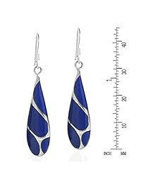 clásico Reconstruido Azul Lapislázuli Plata de ley Streak Teardrop Fish Hook Dangle Earrings