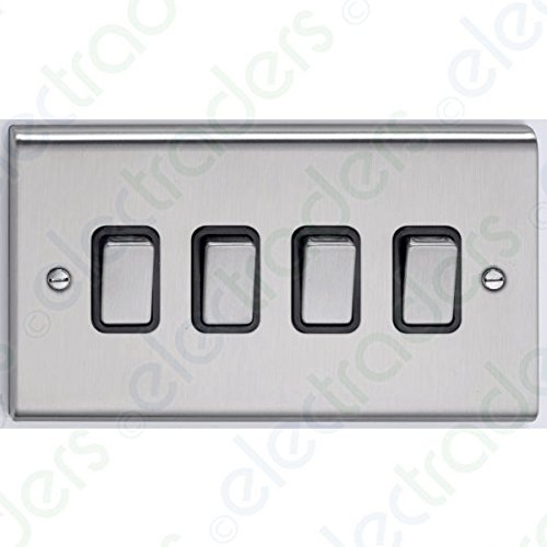 Deta SD1244SSB Light Switch 10 Amp 4 Gang 2 Way (Stainless Steel/Black Insert)