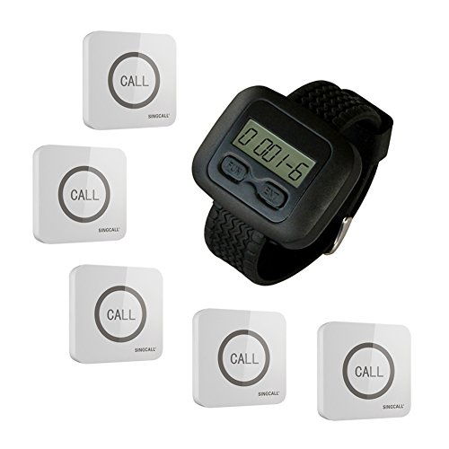 SINGCALL Wireless Calling System, Service Calling, Home Caring, Can Be Pin on the Wall, Convenient to Press, for Old, Aged People, for Cafe, Hotel, Hospital, Pack of 5 Buttons and 1 Pc Watch - Thumbnail 5