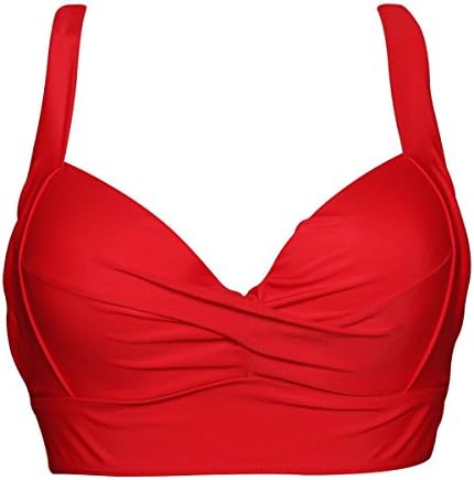 Amzbeauty Sexy Bikini Top For Women Cross Back Plus Size Push up Sports Bra-Red-L
