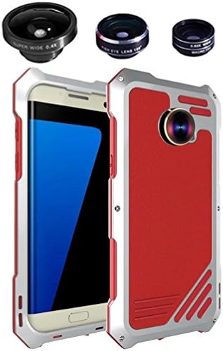 Galaxy S7 Edge Aluminum Case, 3IN1 Wide Angle Macro Fisheyes Camera Lens Shockproof Aluminum Alloy Metal Ultra-thin Ultra-light Cover for Samsung Galaxy S7 Edge (Red&White)
