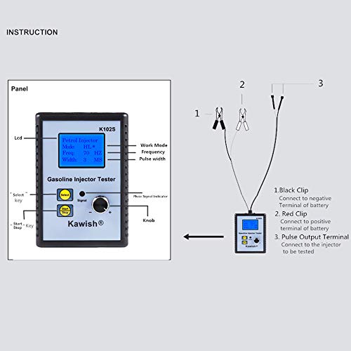Professional Injector Tester K102S Fuel Injector Tester, Kawish Automotive Gasoline Injector Tester DC12V 1~50 Hz Diagnostic Tool
