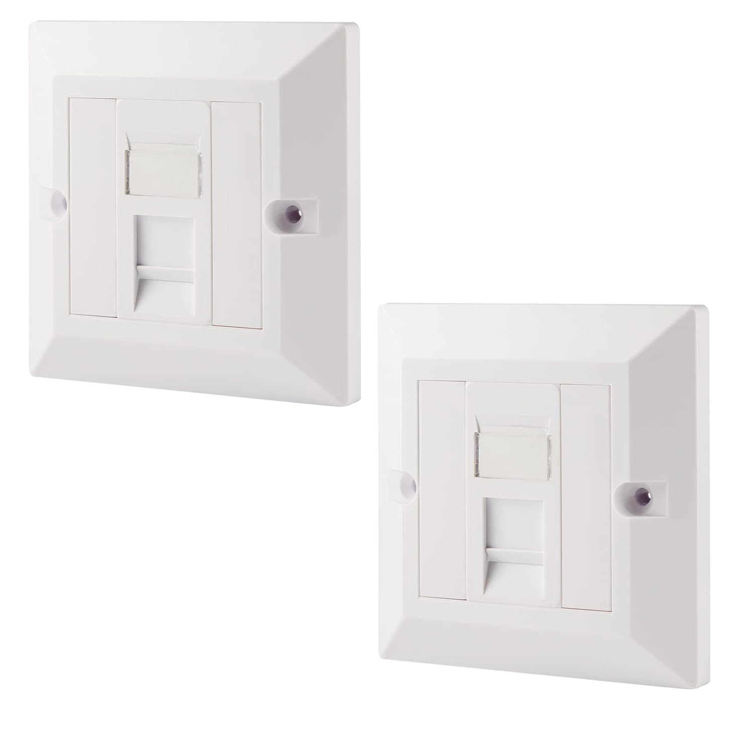 rhinocables CAT5e Ethernet Faceplate | Double 2 & Quad 4 RJ45 Gang Wall Sockets | Simple CAT 5 Setup for Printers, VoIP, Phones & More | Network Expansion for Home or Business (1 Port,Pack of 2)