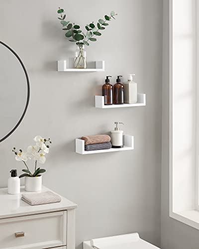 SONGMICS LWS40WT Set of 3 Modern Wall Shelves, MDF Floating Shelves with High Gloss Finish and Invisible Mount, White