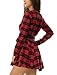 Allegra K Women's Christmas Plaid Dress Long Sleeve Button Down Belted Mini Shirtdress Small Red