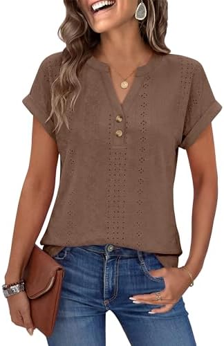 ANRABESS Womens Short Sleeve Henley Tops V Neck Dressy Casual Blouses  Summer Trendy Tee Shirts 2026 Vacation Fashion Clothes Black XS at Amazon Women's  Clothing store