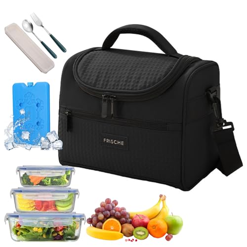 Lonchera Térmica Impermeable con correa - Bolsa de Almuerzo Aislante con Capacidad Grande, Antifugas y Fácil de Limpiar Hielera Portátil Unisex para Trabajo/Picnic/Viajes (Negro)