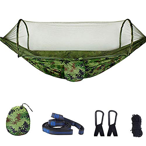 Upgraded 2 in 1 Quick-Opening Camping Hammock with Mosquito Net Lightweight Portable Enclosed Zip up Survival Sleeping Hamick Tent with Tree Straps for Outdoor Hiking Travel