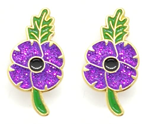 Pack of 2 Purple Poppy Shining Remember Horse Dog World War Poppy Brooch Enamel Pin Badge
