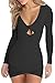 ioiom Sexy V Neck Dresses for Women Sunfury Keyhole Long Sleeve Ruched Wrap Dress Above Knee Length Black M