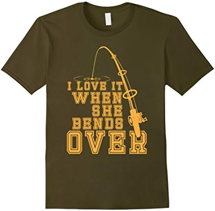 Mens Hilarious Pole Fishing Season When She Bends T-Shirt Large Olive