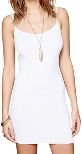 Women's Shapewear Long-Length Tank Strap Bodycon Camisole Slip above Knee Dress, small, white