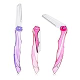 Zodaca [3 Pack] Folding Facial Razors Eyebrow Sharpers Hair Shaver Shaving Grooming Trimmer with Pouch for Facial Hair Removal and Body Hair Shaving, Pink/Purple