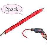 DR.Machinist 2Pcs 11.8 Inch Flexible Extension Soft Shaft with Screw Drill Bit Holder, Hexagon Drill Connection Size of 1/4 Inch (Red)