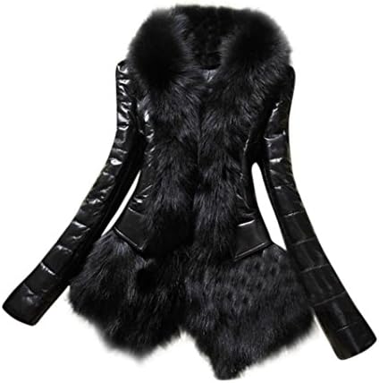 Women Coat Hot Sale New Fashion Autumn Winter Designer Women Warm Collar Coat Leather Thick Jacket Overcoat Parka by Neartime (S, Black)