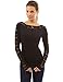 PattyBoutik Women Boat Neck Lace Inset Long Sleeve Blouse (Black Small)