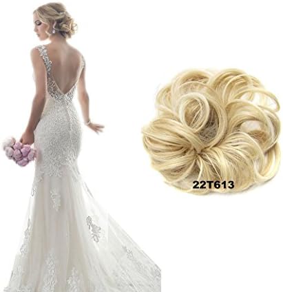 ShowPower Scrunchy Scrunchie Bun Updo Hairpiece Hair Ribbon Ponytail Extensions Brown Curly or Messy Platinum Blonde 22T613#