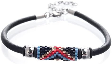 BeadChica Handmade Round Tube Beaded Leather Bracelet Boho for Women, Unique Gift for Her (338 Color 2)