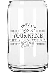 Customized Beer Can Glass-Personalized-Birthday Beer Glass-Engraved-Vintage-Cheers-Aged To Perfection-Birthday Gift-Etched Beer Glass-Barware (1)