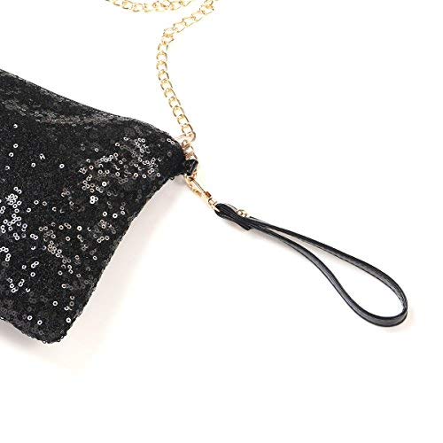 Tinksky Sparkly Sequin Handbag Lady Party Evening Clutch Shoulder Bag, Mother's Day gift or gift for women (Black), 10 7.1 0.8 inch