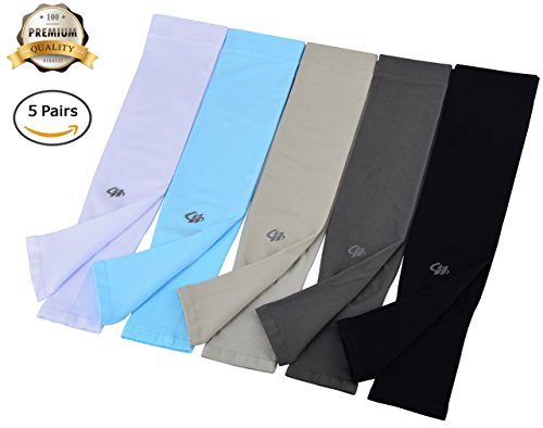 HOPESHINE Arm Cooling Sleeves UV Sun Protection Arm Sleeves for Cycling, Driving, Outdoor Sports, Golf, Basketball Sleeves for Men&Women to Cover Arms (5-Pairs Black+White+Grey+Dark Grey+Blue)