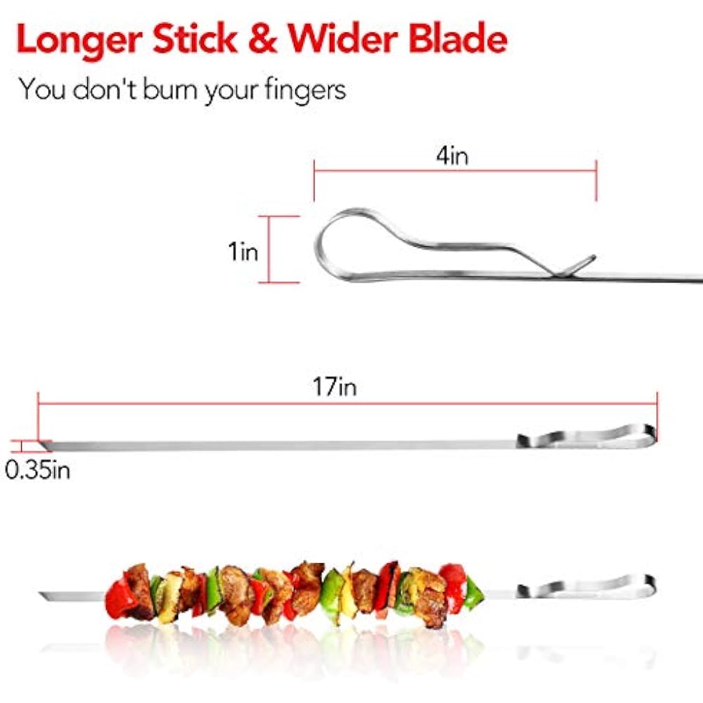 Barbecue Skewers Kabob 17" Stainless Steel BBQ 7/20" Flat Metal