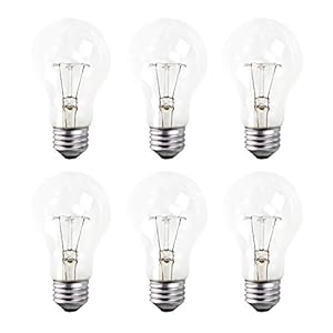 a19 clear incandescent rough service light bulb, 60 watt, long life - 10000 hours, 2700k soft white, e26 medium base, 490 lumens, 130v (6 pack)