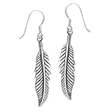 .925 Sterling Silver Textured Feather Dangle Earrings