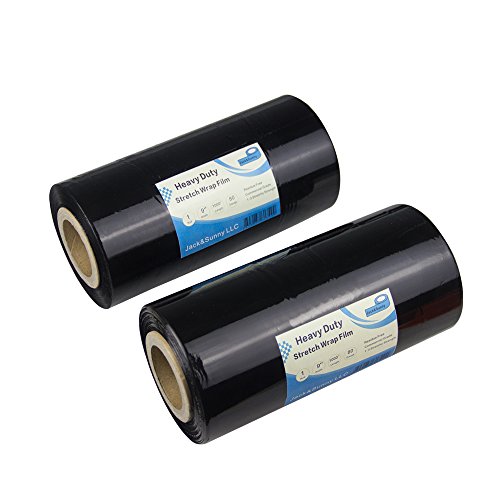 Jack&Sunny Stretch Wrap 9''x 1000 Ft 80 Gauge (Pack of 1 Roll) Black for Moving Shipping Packing Depot&Storage Industrial Hand Plastic Stretch Wrap Film