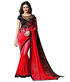 JHTEX FASHION Indian Women's Designer Fancy Georgette Saree Free Size Red