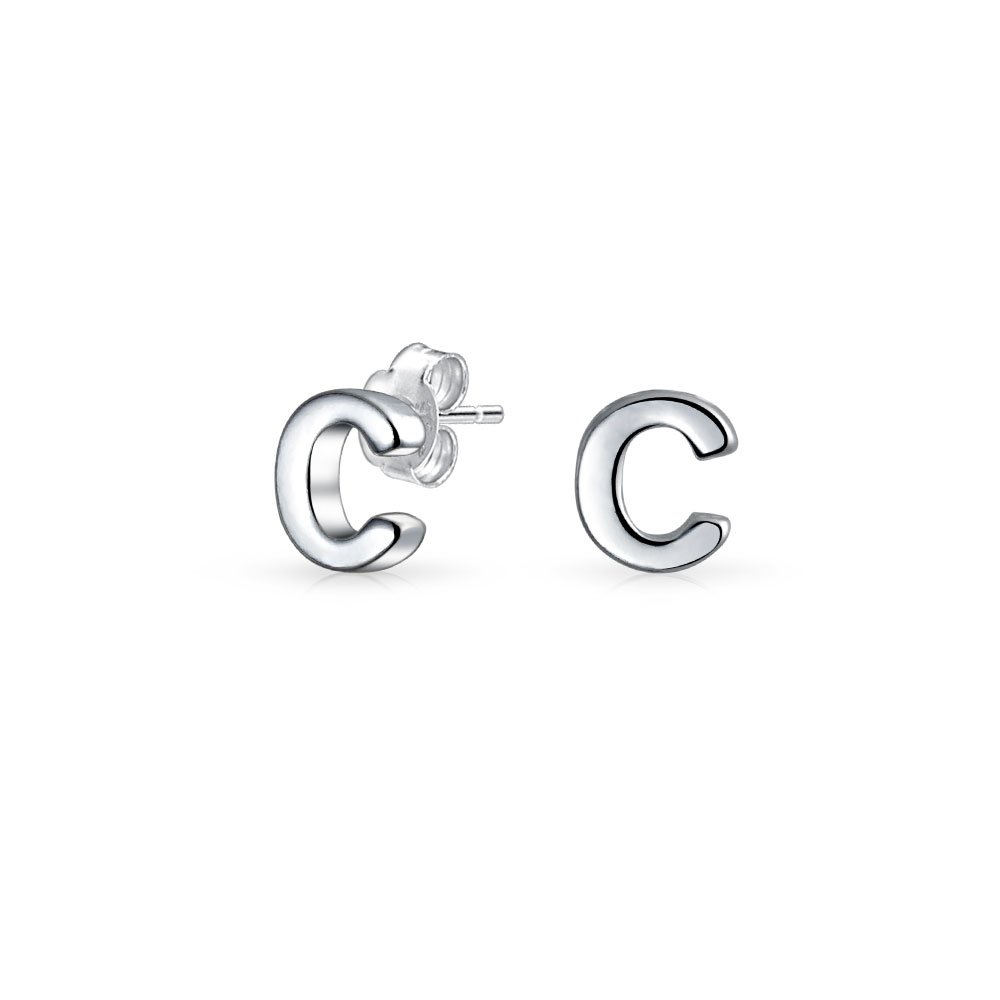 ABC Minimalist Capital Block Alphabet Letter Initial C Stud Earrings For Teen For Women .925 Sterling Silver — image 1