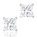 18k White Gold Plated Cubic Zirconia Princess Cut Unisex Solitaire Stud Earrings