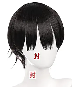 Hanako Kun Cosplay Wig (Black Short) & 2 White Face Stickers & 1 Wig Cap for Anime Toilet-Bound Hanako-kun Yugi Amane Cosplay Costume Accessories, for Halloween Christmas Birthday Theme Party; 33HK