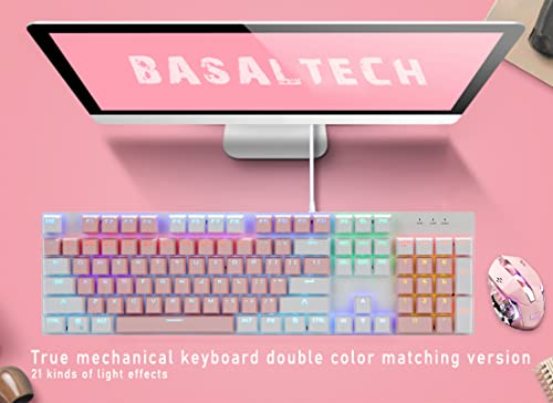 Basaltech 100-Key Mechanical Gaming Keyboard,Blue Switches,RGB Backlit,Wired USB C Keyboard for PC,Laptop,Gamers & Typists