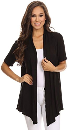 Women's Regular Plus Solid Casual Short Sleeve Loose Fit Open Front Cardigan/Made in USA