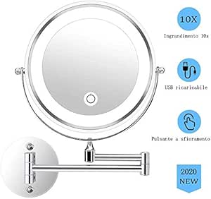 Espejo de aumento de pared luminoso x10 Espejo de baño 8 pulgadas LED