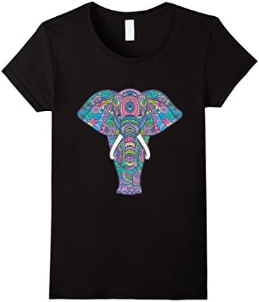 Women's Buddhist Yoga Elephant Mandala T-Shirt XL Black