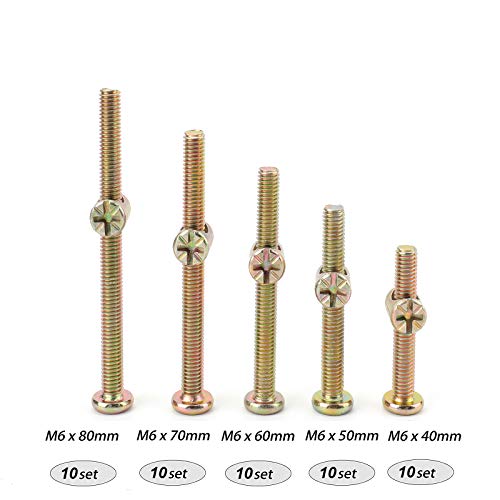 Yarlung 100 Pieces Hex Bolts Barrel Nuts Replacement Kit, M6 x 40/50/60