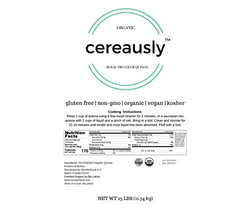 CEREAUSLY Organic Tri-Color Quinoa in Bulk | 25 Lb | Restaurants | Wholesale | Bolivian | Royal | NON-GMO - Thumbnail 2