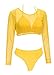 Meyeeka Mesh Long Sleeve Rash Guard Swimsuits 3 Pcs Bikini Set Swimwear for Women L Yellow