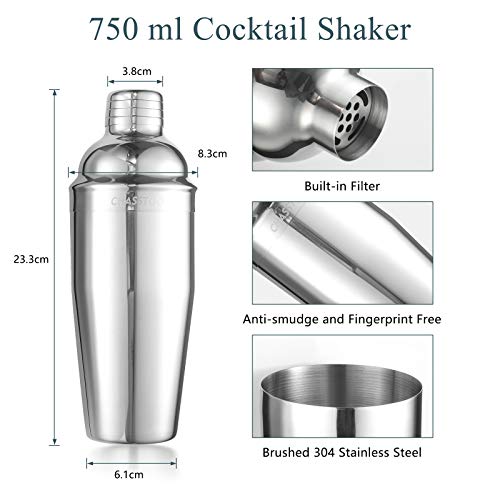 CHASSTOO Cocktail Set, Cocktail Shaker Set aus 304 Edelstahl, 8-teilige Cocktail Bar Set, Barkeeper Set mit Cocktailbuch… – Bild 5