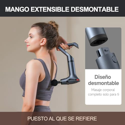 JCMO Pistola de Masaje Muscular, Masajeador Profesional con 4 Cabezas y Banda De Extensión, Ideal para Músculos, Hombros, Cuello, Espalda, Piernas, Pantorrillas