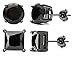Sterling Silver BLKonBLK Stud Earrings Princess and Round Stones Combo